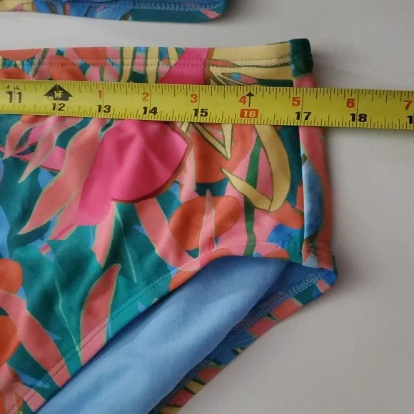 Kona Sol Bright Floral Bikini Size Extra Large High-Rise Bottoms Tie Top - Picture 12 of 12